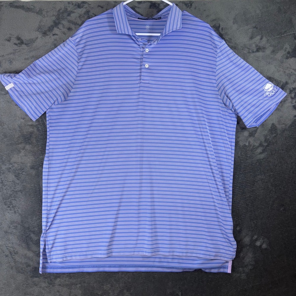 Mens XL RLX Ralph Lauren Polo Shirt Blue Striped Excellent The Grove Golf Top